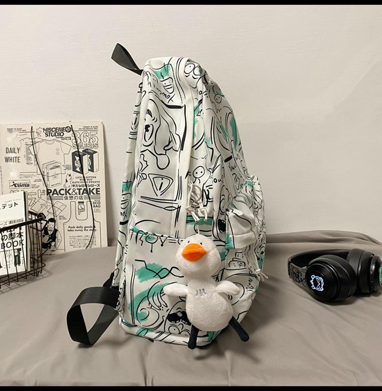 Нейлоновый рюкзак в корейском стиле с граффити: Большая вместимость для студентов и пар