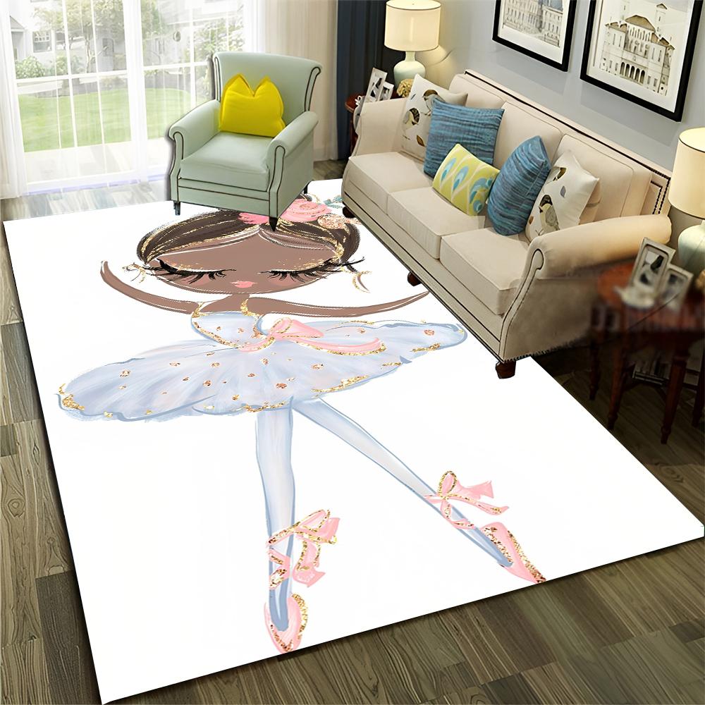 Ballet Girl Ballerina Swan Cartoon Carpet Rug for Home Living Room Bedroom Sofa Doormat Decor,kids  Area Rug Non-slip Floor Mat
