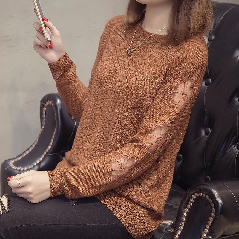 Spring and Autumn Women's Sweater Lace Knitwear Long Sleeve Knitwear Hollow Loose Versatile Women's Sweater Undercoat