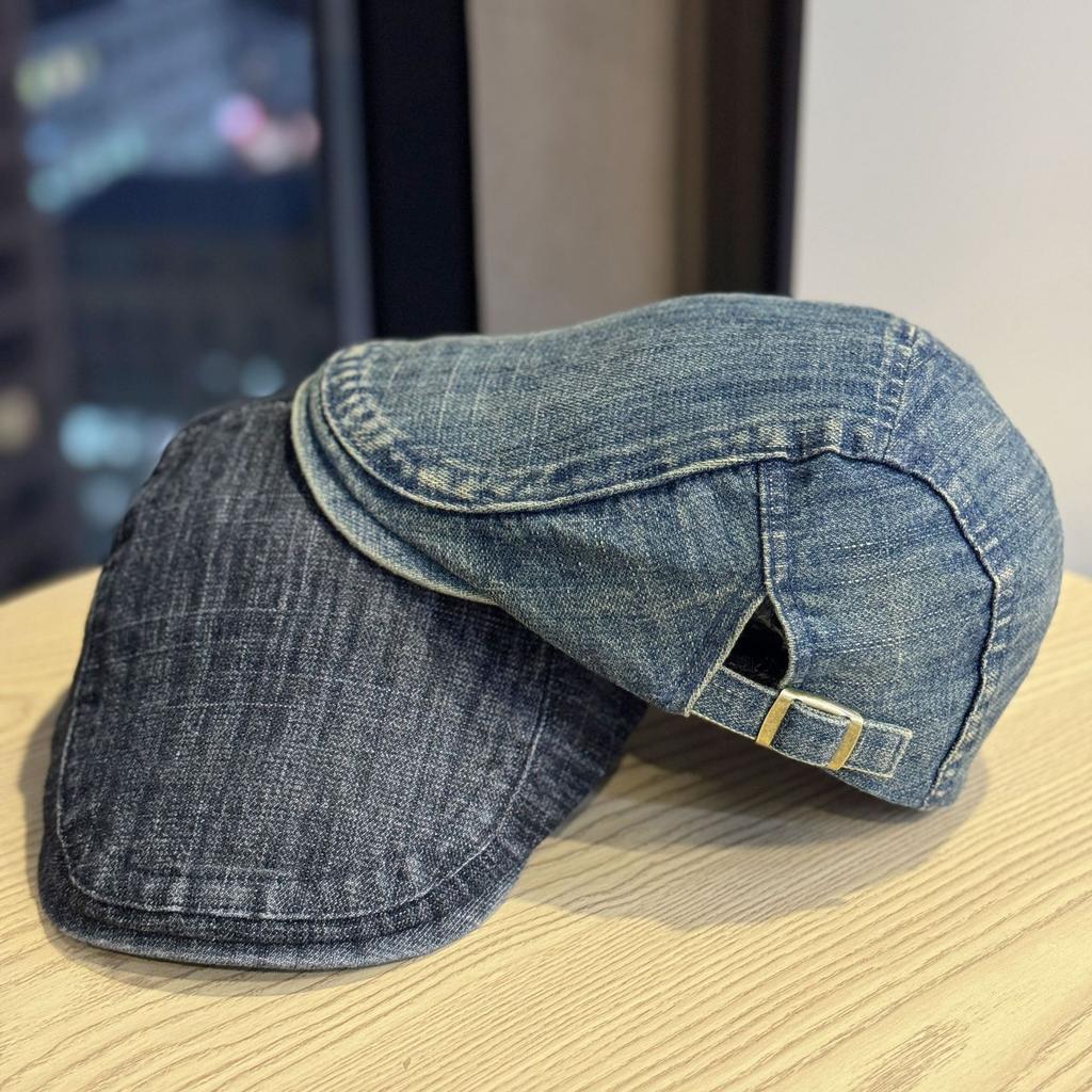 New vintage denim newsboy cap for women with large head circumference, British style octagonal painter's hat, fashionable and versatile new newsboy