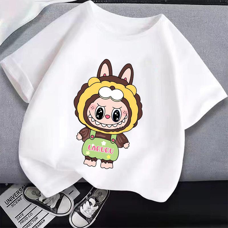 Kids Cartoon Cotton T-shirt Labubued Children Anime Print Tee Girl Fashion Casual Clothes Summer Cute Short Sleeve Clothing Gift