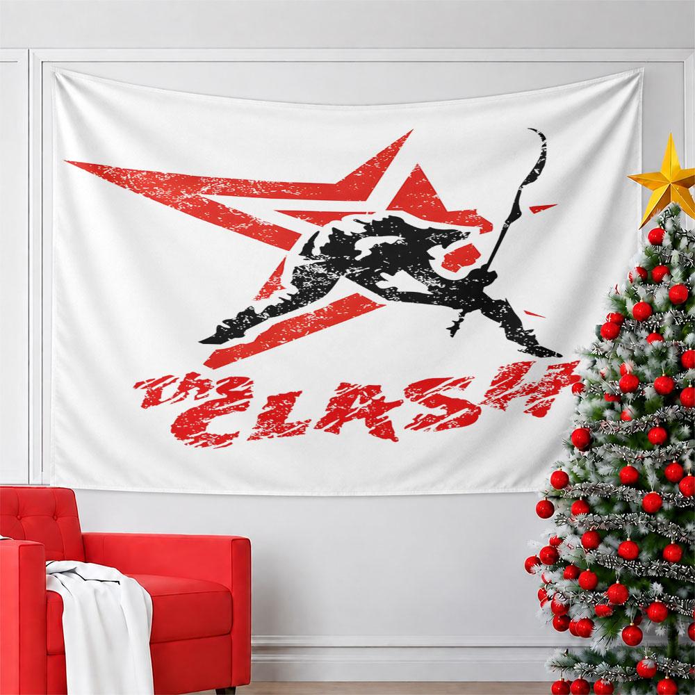 Red Star with Musician Silhouette Pattern Wall Hanging Tapestry Decorative Tapestry Home Decor for Bedroom and Living Room
