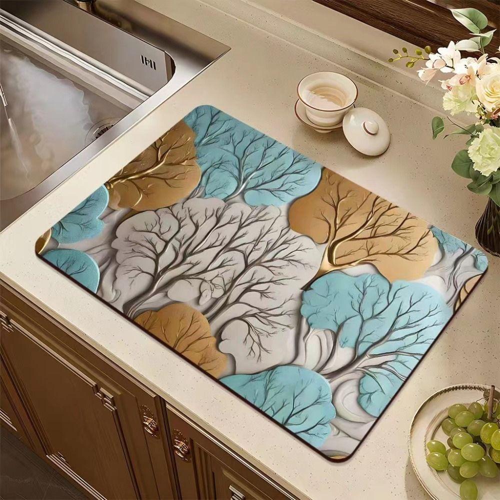 Non-slip Draining Mat Quick Dry Drain Pad Dinnerware Rug Dish Drying Mat Table Decor