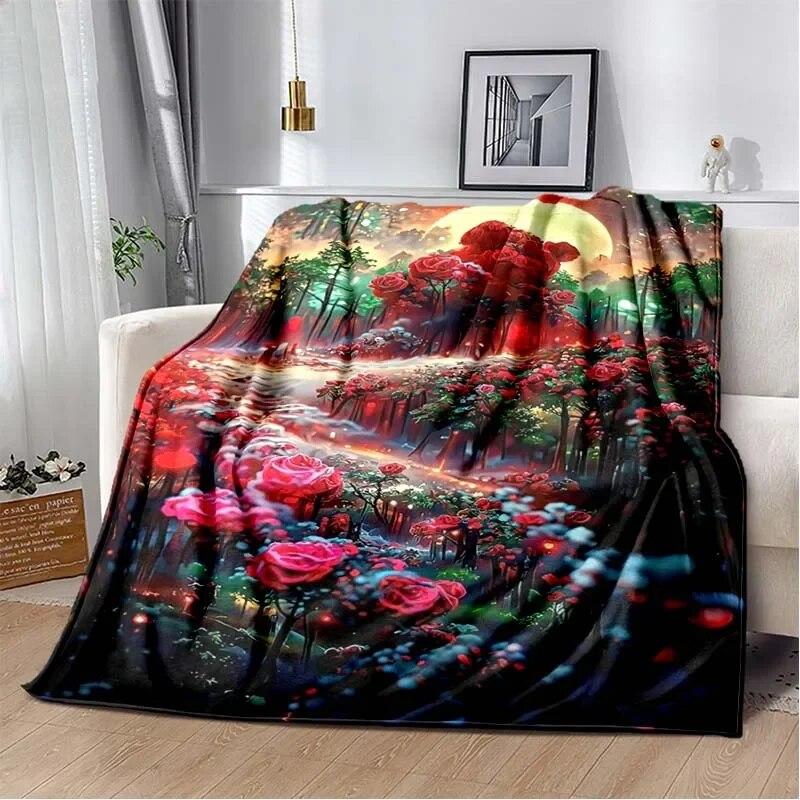 Легкое фланелевое одеяло с рисунком красной розы, теплое мягкое уютное одеяло для домашнего декора, подарок на день рождения на все времена года, одеяло