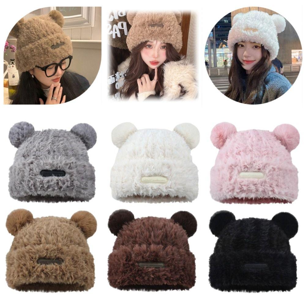 Korean Style Bear Plush Hat Soft Plush Pullover Hats Fashion Winter Warm Cap Autumn and Winter