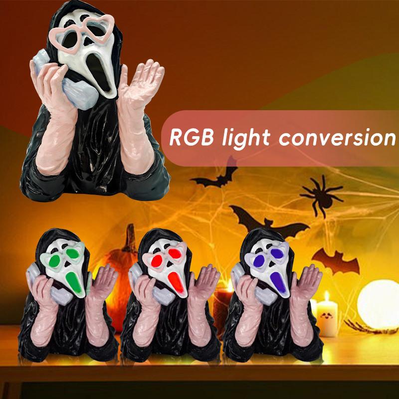Resin Ornament Luminous Pink Screaming Ghost Face For Halloween Decor Event