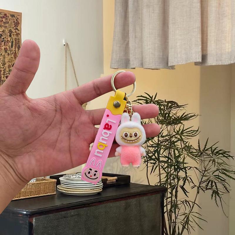 Cross Border Cartoon Plush Fabric Keychain Pendant Labubu Backpack Ornament Cute 3D Doll Keychain