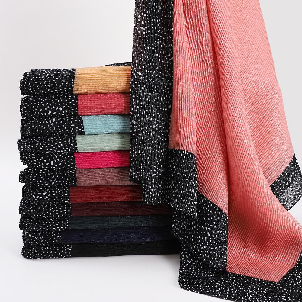 New Women's Bag Head Printed Yarn Scarf, Malaysian Wrinkled Splicing Fashion Package Headscarf