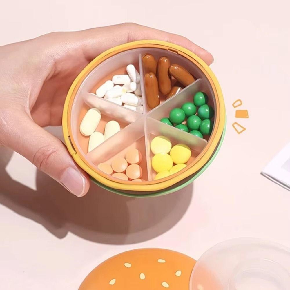 2/3/6 Grid Hamburger Pill Box Sealed Mini Hamburger Storage Case  Elderly