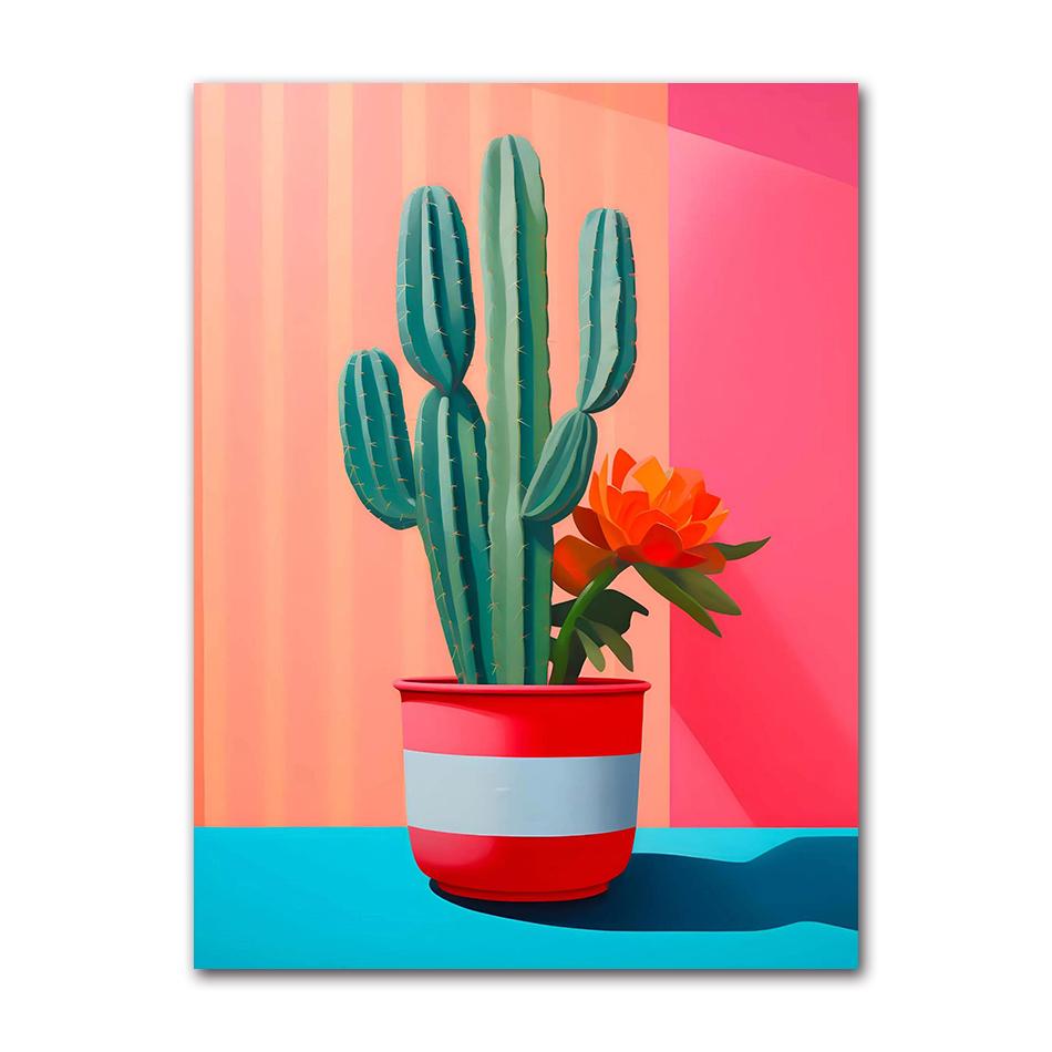 Vintage Modern Cactus Botanical Flower Vase Minimalist Wall Print Canvas Posters for Living Room Modern Home Decor