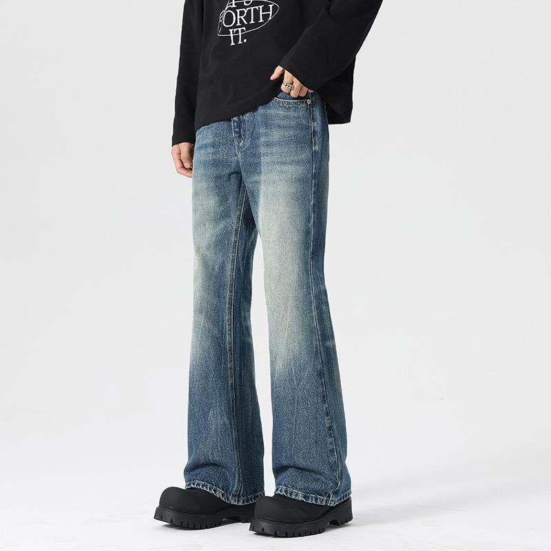 Trendy brand fashion men's and women's jeans autumn and winter new American retro high street casual micro-pull denim trousers men