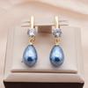 New Trendy Blue Drop Shape Imitation Pearl Drop Earrings for Women Fashion Zircon Earring Jewelry Party Accessories