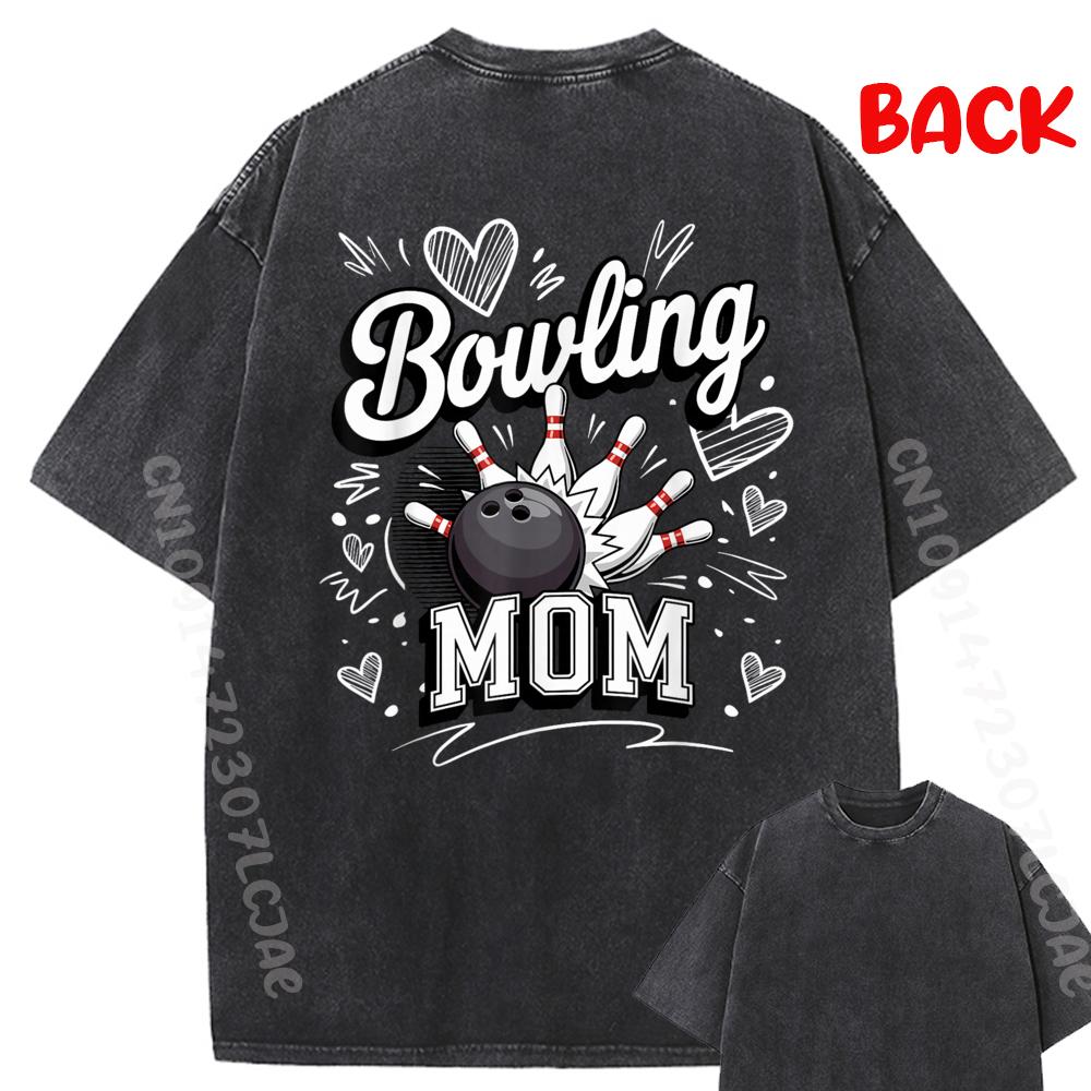 Bowling Mom Heart Pins Funny League Mothers Day Funny T Shirts Short Sleeve Tee Printing Graphic Tees Camiseta Masculina Casual