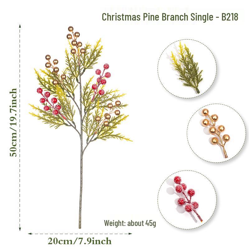 Artificial Pine Needles Branch with Red Berries Christmas Decoration