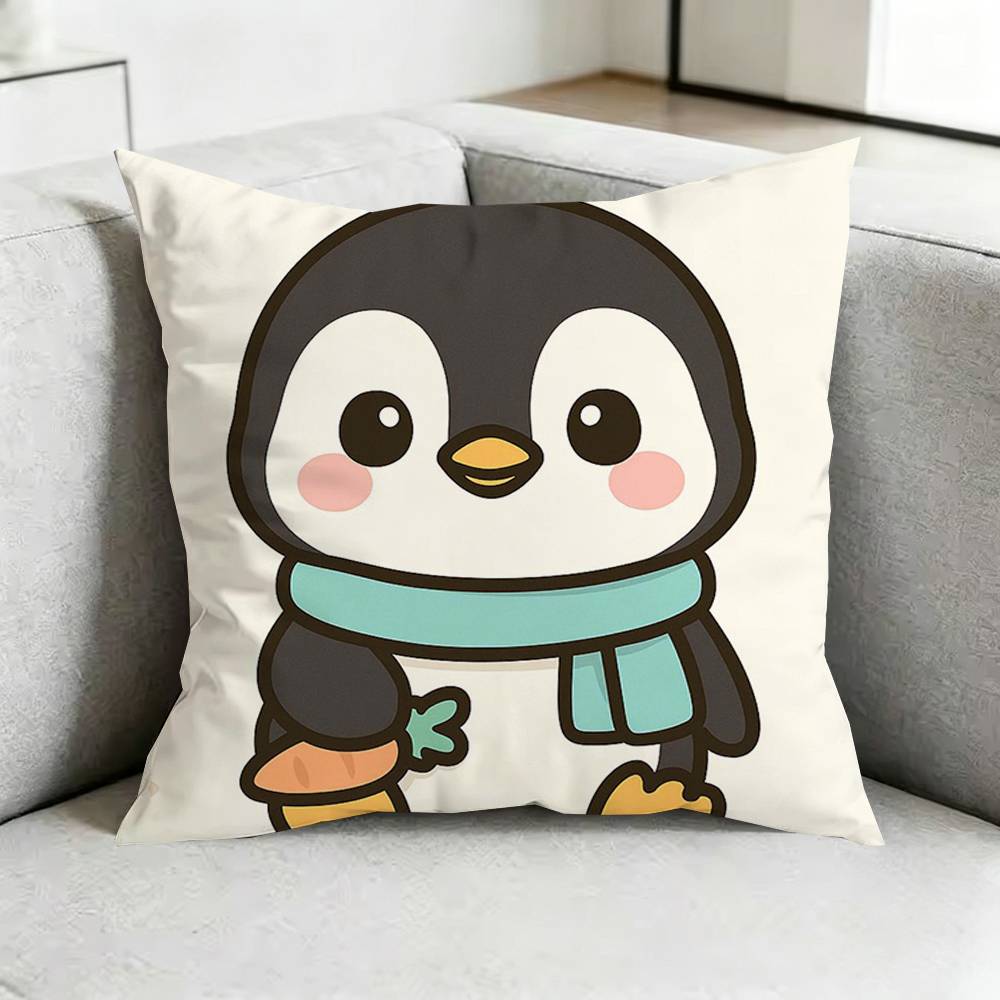 Cute Penguin Kawaii Cartoon Pillow Case Square DoubleSided Sofa Cushion Cover Bedroom Bedside Pillow Gift