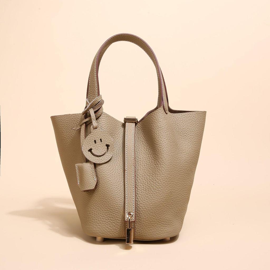 2024 Женская сумка-ведро из натуральной кожи с узором личи - Осенне-зимняя сумка-корзина для овощей