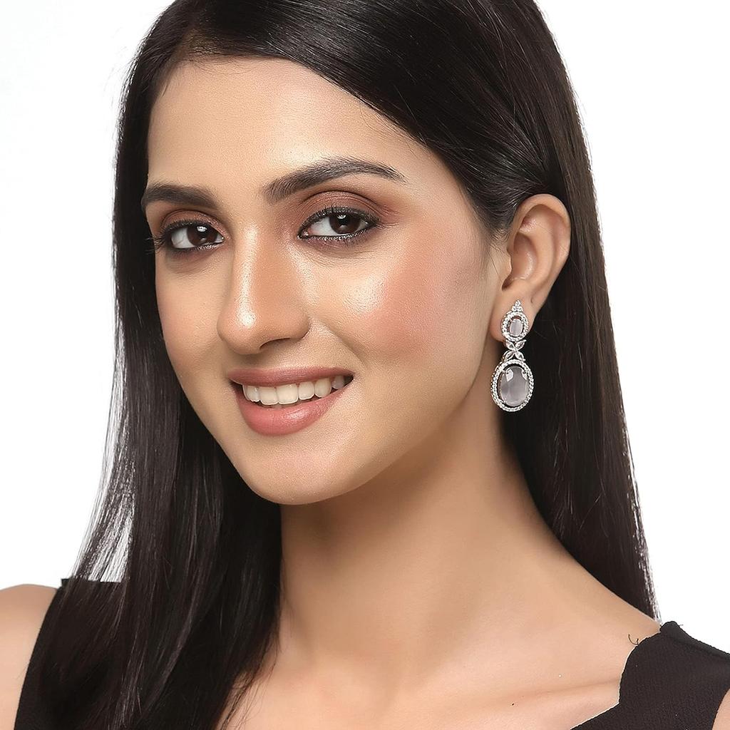 Оксидированные посеребренные серьги-капли овальной формы с американскими бриллиантами для девочек и женщин