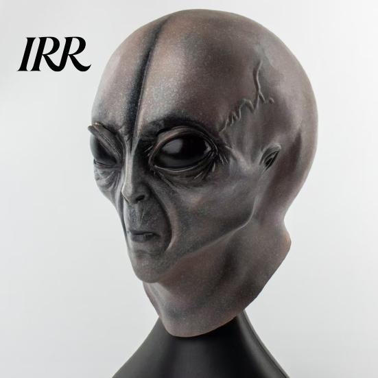 Breathable Alien Head Mask Halloween Grey Mask, Latex Full UFO Cosplay with Big Adult Costume Eyes, Soft Sci Fi Party Prop for Adults, Trick or Treat