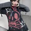 Autumn Aesthetic Punk Printed Long Sleeved Tops Women Harajuku Rock Y2k Fake Two Piece T-shirt Japanese Fashion Loose Casual Clothes