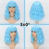 MISS WIG Women Natural Wavy Wig with Bangs Synthetic Fiber Shoulder Length Light Blue Cosplay Daily Wear Blue Wavy Wig