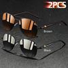 2 PCS Fashion Vintage Oval  Sunglasses Men Women Fishing Driving Man Luxury Brand Designer Sun  Glasses Anti-Glare Retro Eyewr