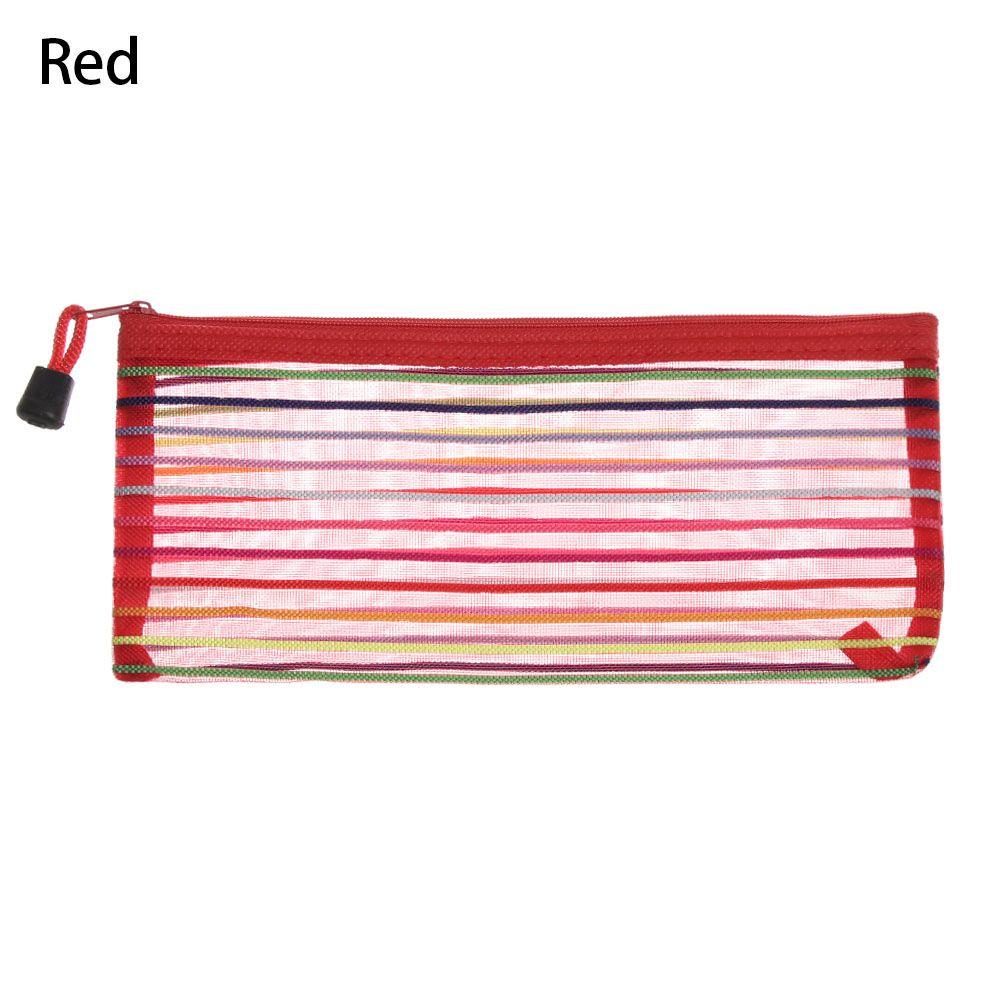 Purse Makeup Stationery Rainbow Color Nylon Grid Cosmetic Storage Mesh Pen Bag Zipper Pencil Case