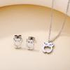 Fashion Cute Owl Charms Pendant Necklace Delicate Owls Animals Small Earrings Stud Titanium Steel Jewelry Set Young Teenagers