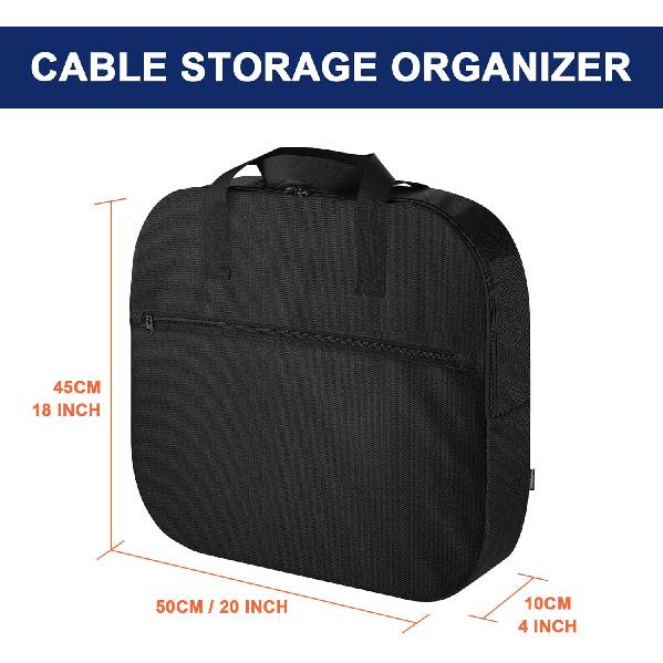 20 Inch Jumper Cable Bag, Heavy Duty Water Resistant Tools Cable Bag, Cable Cords Hoses Storage & Organizer With Exterior Pocket For Jumper Cable,EV