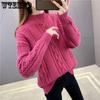 Autumn and Winter Half High Neck Fried Dough Twists Women's Sweater Top Pullover Thickened Inside with Knit Bottom Loose
