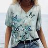 Ladies' V-neck T-shirt with Animal Butterfly 3D Print Tops Casual Women Loose Street Tees Trend