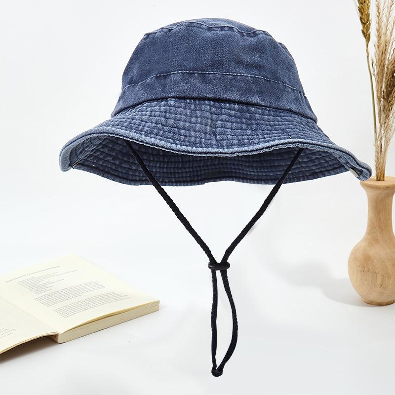 Washed new board with sunshade foldable basin hat outdoor fishing windproof rope big eaves hat denim bucket hat sun protection