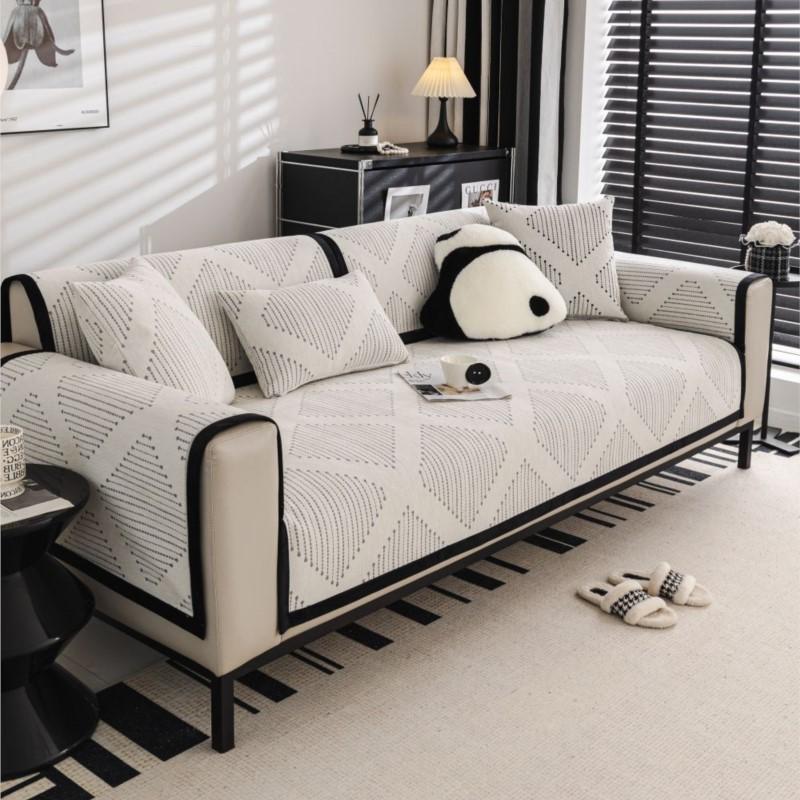 Autumn Home Chenille Striped Slipcover Funda Sofa Mat Non-slip White Sofa Cushion Couch Sofa Covers Mat