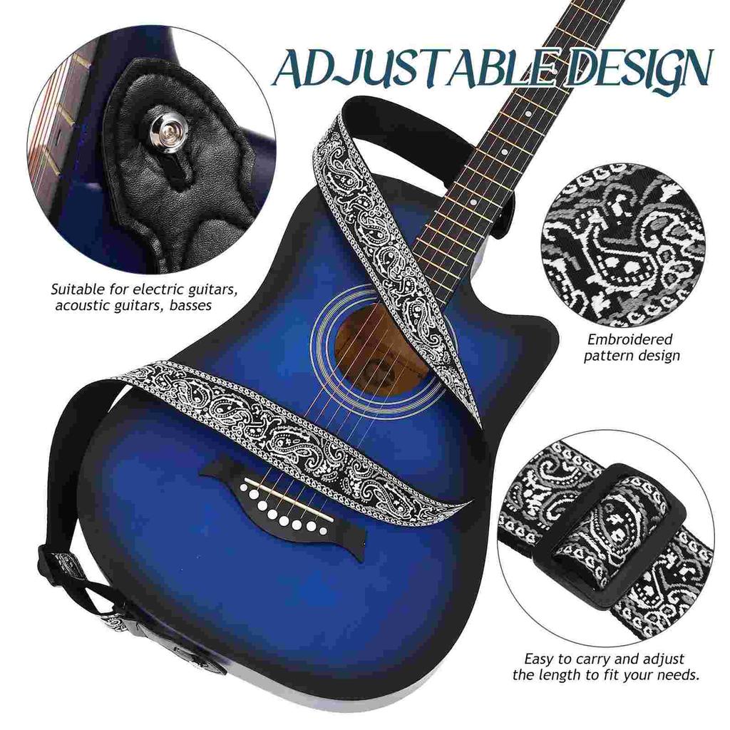 Вышитые гитарные ремни с 6 медиаторами Гитарный ремень в национальном стиле Регулируемый плечевой ремень Аксессуары для гитары