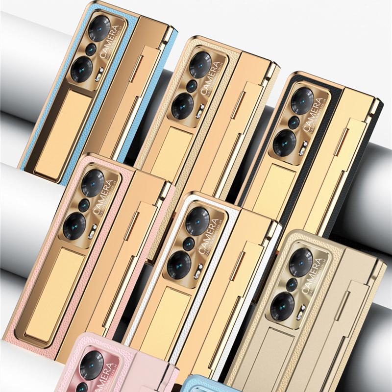 For Honor Magic Vs Case Plating Leather Hinge Pen Holder Hard Bracket Cover For Magic Vs Funda With Glass Flim