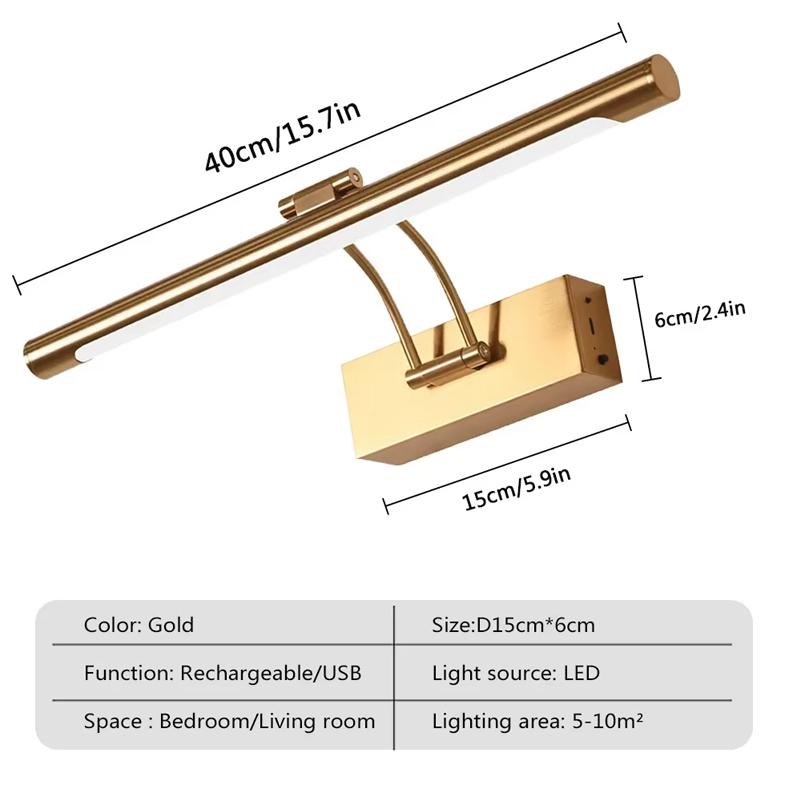 LRechargeable Wall Sconce Adjustable Black Gold For Living Room Backdrop Bedroom Bedside Mirror Front Counter Dormitory LED Lamp