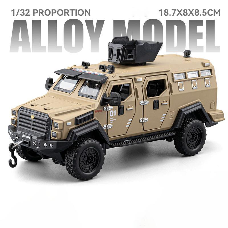 1:32 Dongfeng Mengshi Sword Toothed Tiger Armored Car Model Toy Sound Light Off-road Police Cars Models Holiday Presents