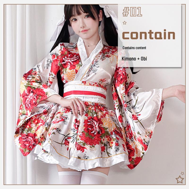 Women's Japanese Style Summer Kimono Cosplay Costume with Traditional Print
