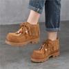 Tassel Thick Soled Cow Suede Short Boots Fashionable And Versatile Lace Up Women's Boots