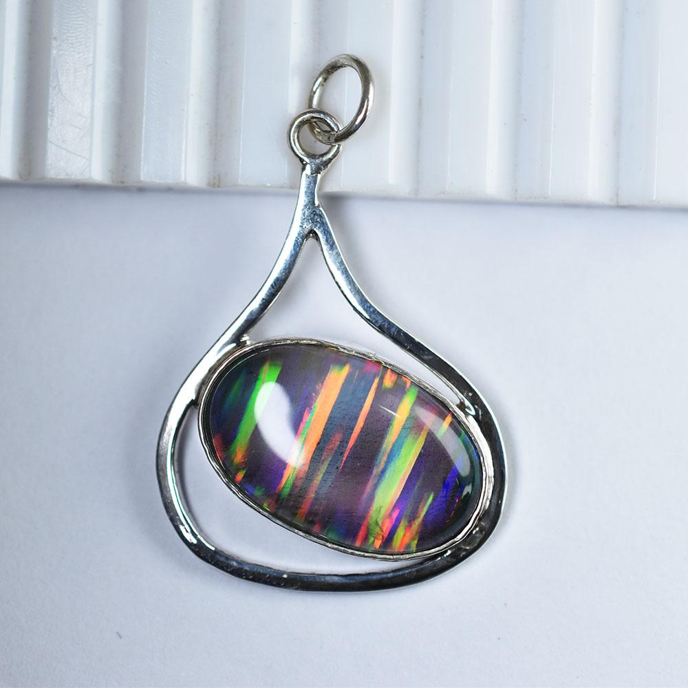 Extremely Rare 30.55 Ct Natural CERTIFIED Oval Opal 925 Sterling Silver Pendant