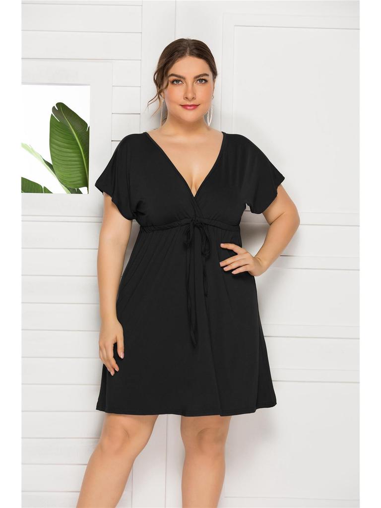 Европейское сексуальное платье без рукавов с V-образным вырезом, эластичной талией, больших размеров