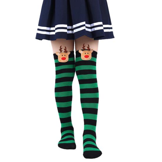 Детские рождественские носки, плюшевые полосатые гольфы до колена с оленями, носки выше колена, праздничная одежда для мальчиков и девочек