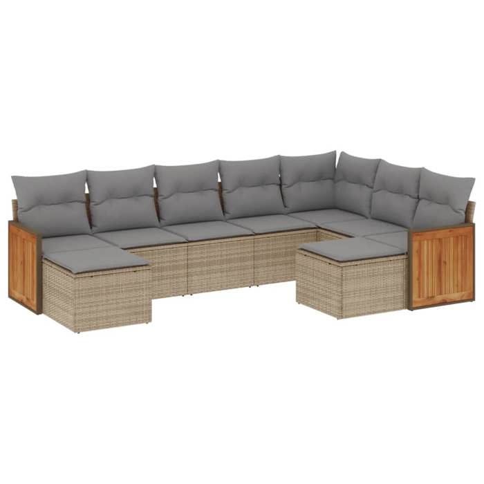 VidaXL Salon de Jardin avec Coussins 9 pcs, Canapés de Patio, Ensemble de Meubles, Mobilier de Terrasse Extérieur, Beige 3260624