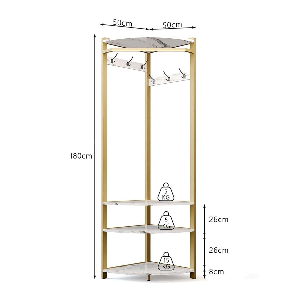 Corner Coat Rack Stand Freestanding Hall Tree with 6 Hooks & 3 Shelves,Entryway Storage for Living Room Entryway