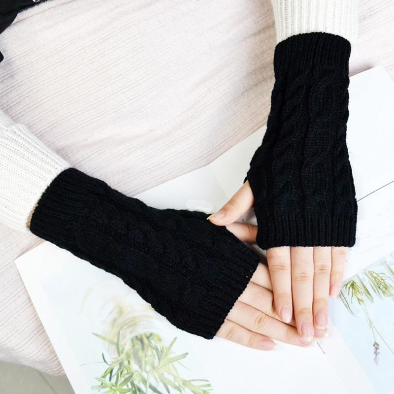 Women Long Fingerless Gloves Knitted Mitten Hand Warmers Winter Warm Wool Knitting Half Finger Gloves Unisex Arm Sleeve