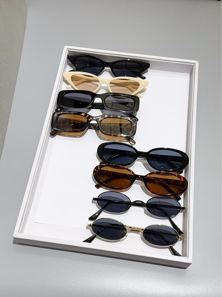 8Pcs Trendy Fashion Cat-Eye, Rectangular, and Oval Frame Combination Sunglasses Suitable for Parties, Vacations, and Driving