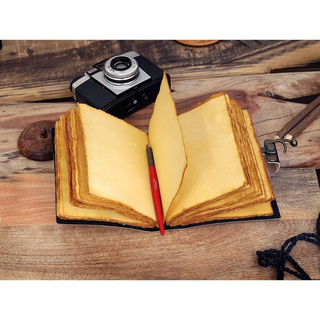 Handmade Book of Spells Of Shadows Leather Journal Deckle Edge Paper Grimoire Printed The Lovers Tarot Spiral Gothic Notebook Vintage Leather Daily