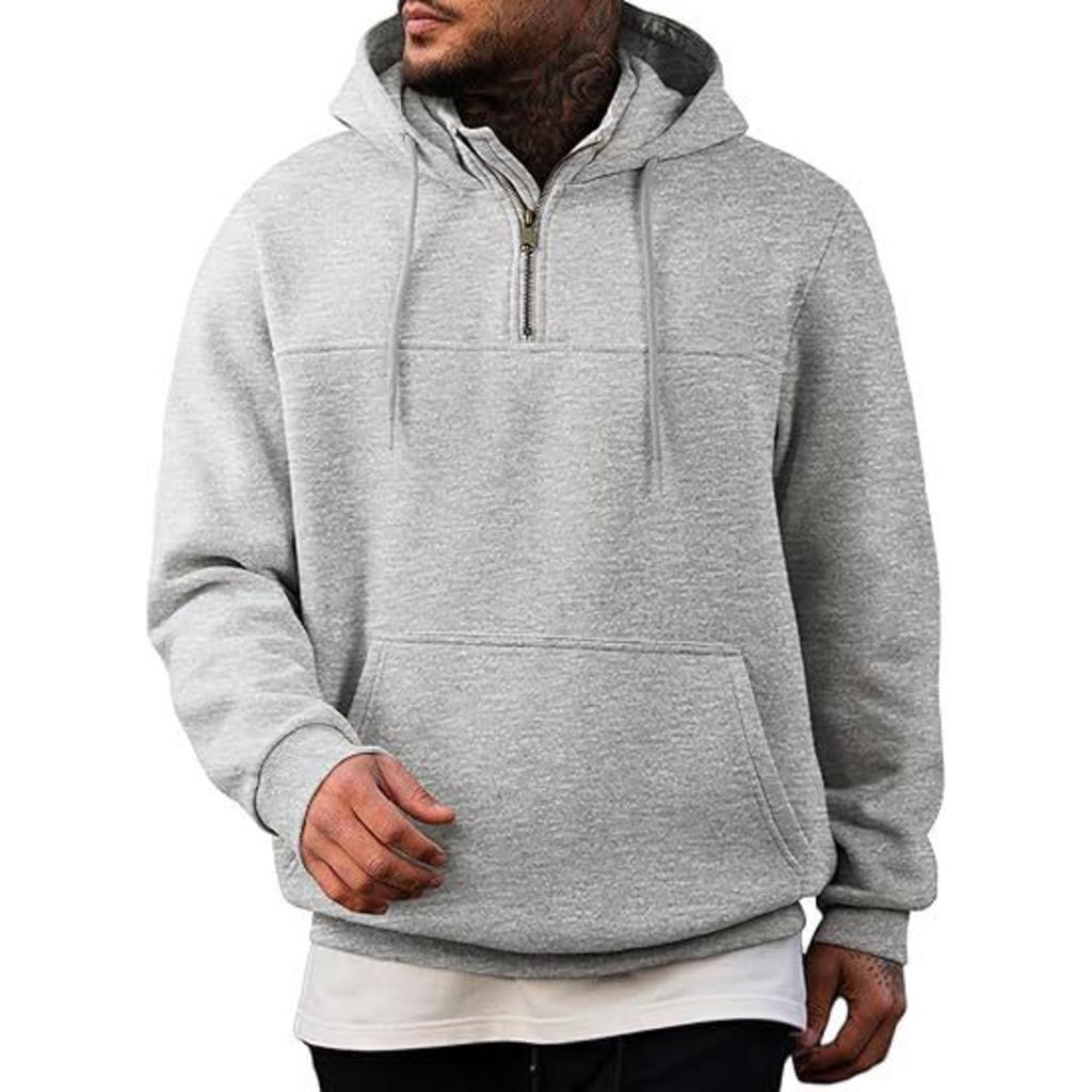 Men's Casual Loose Color Zippered Fleece Hooded Sweatshirt Sports Jacket
