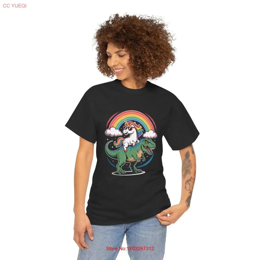 Funny Unicorn Riding T Rex Shirt For Boys Girls And Adults Rainbow Dinosaur Cute Fantasy Gift Vintage Graphic