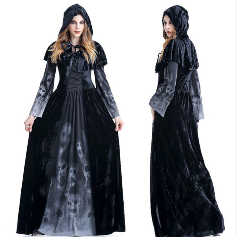 Enchanting Women's Wicked Queen Gothic Witch Costume With Elegant Long Bell Sleeves