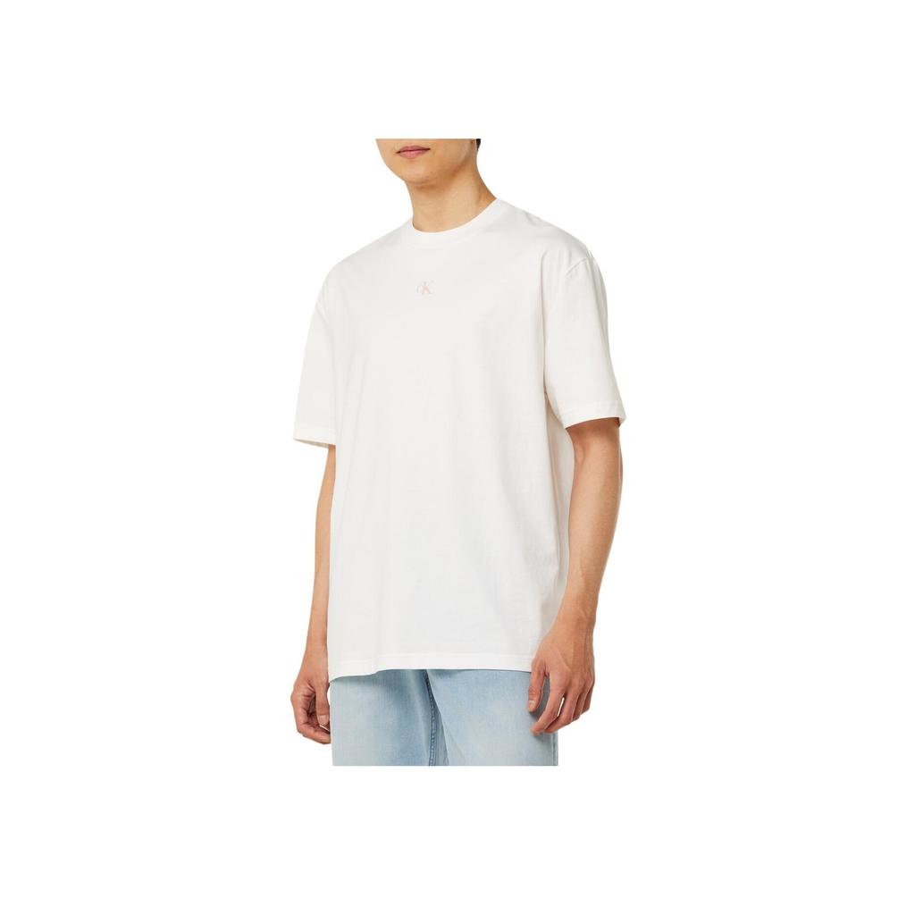 Calvin Klein Reflective Pattern Solid Color Short Sleeve T-Shirt Unisex Tops White J400399-YAF
